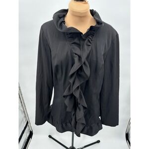 Cynthia Rowley Ruffle Front Top Blouse Black Elegant Career‎